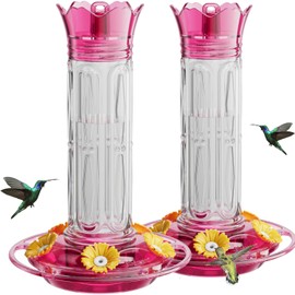 Birdream Hummingbird Feeders for Outdoors Hanging 20 Ounces 10 Feeding Ports, 2 Pack Plastic Humming Bird Feeder with Ant Moat Brush Leak Proof - Pink