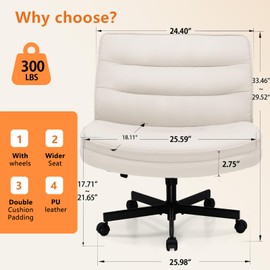 COMHOMA Criss Cross Chair with Wheels Armless Cross Legged Office Chair Wide Home Office Desk Chair Swivel Comfy Vanity Desk Chair Height Adjustable Mid Back Wide Seat Computer Task Chair