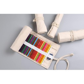 Tnyvm Large Capacity Pen Curtain Canvas Roll Up Pencil Case 36 Slots Pencil Bag Pencils Case Wrap Roll Holder for Coloring Pencil Natural Color Pen, Pencil and Marker Cases
