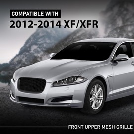 G-PLUS Front Center Upper Mesh Grille W/Emblem Compatible with Jaguar XF XFR 2012-2015 Gloss Black Grill