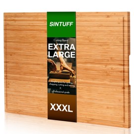 Sintuff 30 x 20'' Extra Large Bamboo Cutting Board Stove Top Cover Cutting Board with Juice Groove and Handle Over the Sink XXXL for Kitchen Serving Cheese Meat Turkey, Pre Oiled