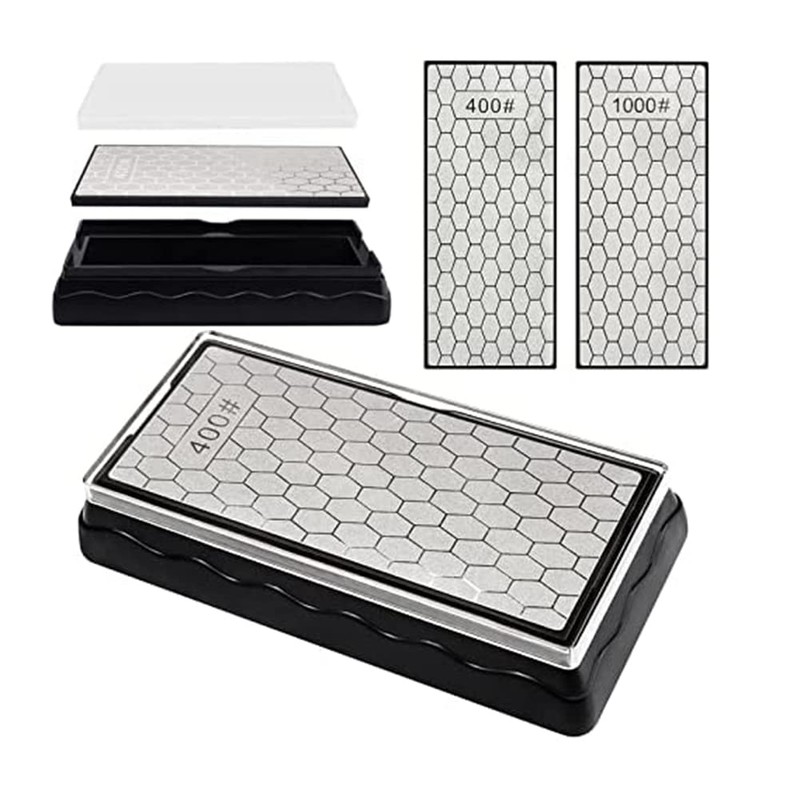 Gokoti Double-Sided Diamond Sharpening Stone,Whetstone Honeycomb Plate with Non-Slip Base(400/1000