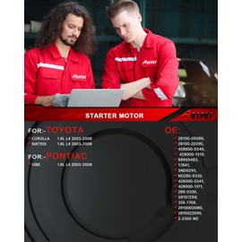 AOTPAT Starter Motor for:-Toyota Corolla Matrix for:-Pontiac Vibe 1.8L L4 Engine 2003 2004 2005 2006 2007 2008, 1.6KW 12V Clockwise 10 Teeth, Upgraded New Starter Replace OE# 28100-0D080, 28100-22090