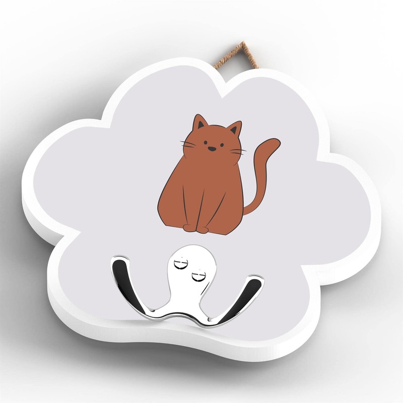 Global Designs CAT PET THEMED HOME DECORATIONS PAWPRINT HOOK WOODEN
