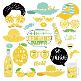 Kristin Paradise 25Pcs Lemon Photo Booth Props with Stick, Citrus Lemonade Theme Selfie Props, Lime Birthday Party Supplies, Photography Backdrop Decorations
