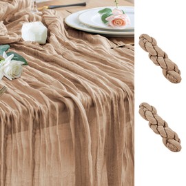 Wokceer - Camino de mesa de gasa y muselina, 2 unidades, 3 metros, color café desnudo, estilo bohemio, para fiesta, largo, rústico, transparente, para bebé, novia, boda, decoración de mesa de Pascua
