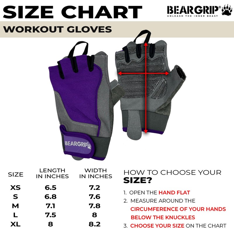 BEAR GRIP - Workout Gloves, Lightweight Breathable edition (Purple, S)