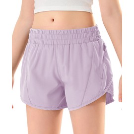 DOCUMO Girls Athletic Shorts with Zipper Pockets, Quick Dry Running Shorts for Kids Teen Girls High Waisted Active Sports Shorts with Comfy Liner(Lavender,X-Small)