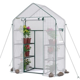 WORKPRO Greenhouse, 56"X 28" X 77" Portable Small Greenhouses for Outdoors & Indoors, Sturdy Green House Kit with Thicken PE Cover, Windows, 3 Tier 4 Shelves for Patio, Backyard, Balcony