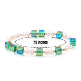 IDEAJOY Green Beaded Bracelets for Women Faceted Crystal Glass Beaded Stackable Stretch Bracelets with Pearl Preppy Fashion Jewelry for Women
