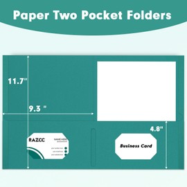 Two Pocket Folders, RAZCC 50 Pack 2 Pocket Folders Fit Letter Size Paper, Paper Folders with Pockets for School Office Business Home, Turquoise