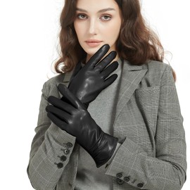 Womens Winter Leather Touchscreen Texting Warm Driving Lambskin Pure Genuine leather Gloves Black Small