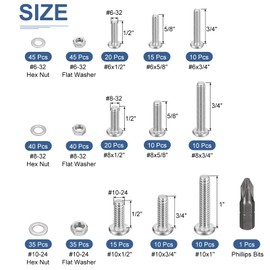 DTGN Assortment Set Machine Screws, 360 Pieces, #6-32#8-32#10-24, Phillips Pan Head Nuts and Bolts Assortment, 304 Stainless Steel, Phillips Drive Pan Head Bolt Assortment