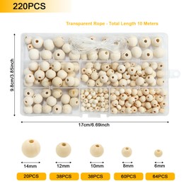 220 Pcs Wooden Beads for Crafting, Round Wood Beads 6-14mm for DIY Jewellery and Bracelets
