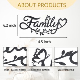 OYEFLY Metal Family Sign Wall Art Decor,Black Metal Family Wall Decor (style1 14.5in)