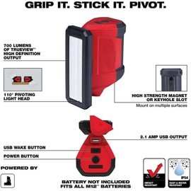 Cordless Led Work Light, Led Cordless Portable Compact Search Light,Spot Light,Cordless Floodlight for Milwaukee 2367-20 M12 12v Rover Cordless Service/Repair Flood Light - Bare Tool