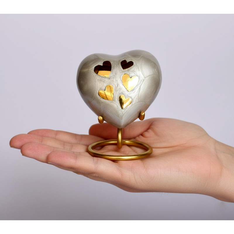 Esplanade Brass Cremation Mini Heart Urn Keepsake Memorial, Small Urn