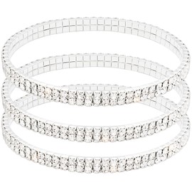 Suyi Crystal Ankle Bracelet for Women Diamond Tennis Stretch Anklets Elastic Foot Chain (3Pcs Silver Set2)