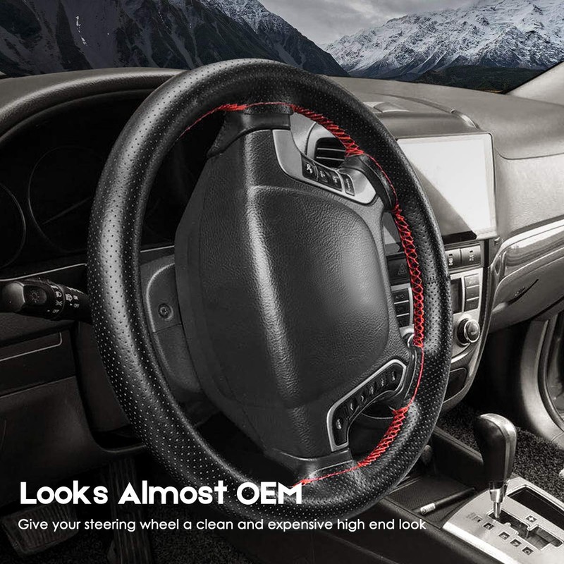 BELINOUS Universal Leather Car Steering Wheel Cover, Stitch On Wrap