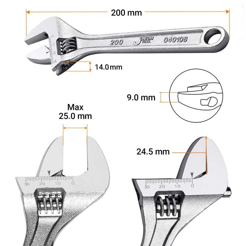 Jetech 8-Inch Adjustable Wrench - Professional Heavy Duty Chrome Vanadium