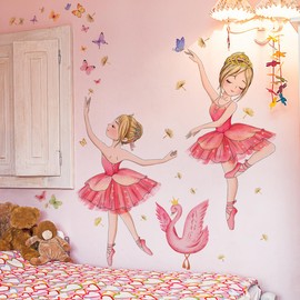 WandSticker4U® - Wall Sticker for Children's Room, Ballerina, Pink/Red, Wall Picture: 70 x 75 cm, Wall Sticker, Wall Sticker, Girl's Room, Ballet Girl Butterflies Decoration