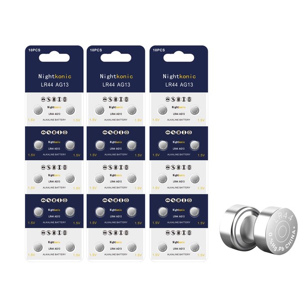 Nightkonic 30 Count - LR44 AG13 357 SR44 A76 303 Battery 1.5V Button Coin Cell Batteries