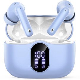 Wireless Earbuds, Bluetooth Headphones 5.4 HiFi Stereo, Wireless Earphones with ENC Noise Cancelling Mic, IP7 Waterproof in Ear Wireless Headphones, LED Digital Display Ear Buds, Sky Blue(2025)