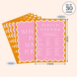 Pink Wavy Border What's In Your Purse Game for 30 Guests with Game Cards, Wavy Border Bridal Shower Game, Modern Bridal Shower Decorations, Wedding Shower or Bachelorette Party Supplies - 03