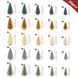 Fuyuleyo 30Pcs Mini Christmas Tree Bottle Brush Trees, Snow Frosted Sisal Trees Miniature Artificial Christmas Trees, Small Tabletop Xmas Trees for Winter Ornaments Christmas Crafts Decorations