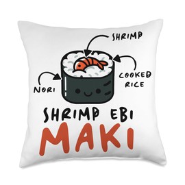Shrimp Ebi Maki Anime - Cute Kawaii Food Japanese Sushi Throw Pillow