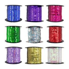 DBAILY Sequin String 9 Rolls * 5 Yards Sequin Trim Beads Sequins Ribbon Paillette Iridescent Spangles for DIY Art Craft Necklace Sewing Clothing Dress Decoration