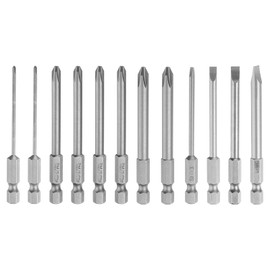 HARFINGTON 12pcs Slotted Phillips Screwdriver Bit Set SL3/4/5/6 PH1(2.0) PH2(5.0/6.0) S2 Steel 1/4" Hex Shank 3" Length Magnetic Flat Cross Head Power Drill Bits