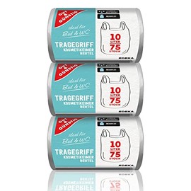 Gut & Günstig Carry Handle Cosmetic Bin Bag 10 L (Pack of 75) – Pack of 3 – Tear-Resistant & Liquid-Proof – (3 x 75 Pieces)