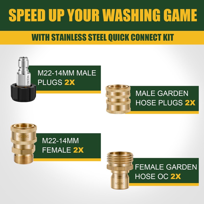 Pressure Washer Quick Connect Kit, M22 Swivel to 3/8'' Quick