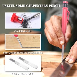 Xinjieda 12 Pcs Carpenters Pencil, Carpenter Pencil Refills 2.8mm Pencil Refill Joiners Pencil Solid Pencil Lead Carpenter Pencils for Drawing Woodworking Compatible with Tracer Pencil Refills (Black)