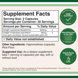 Liposomal Glutathione Supplement 500mg per Serving, 60 Capsules (Vegan Safe, Non-GMO) Max Absorption Liposomal Glutathione with Genuine Smell and Taste by Double Wood