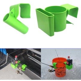 Lakco Bright Green Fishing Rod Holder & Phone/Drink Tool Holder Combo for Sleds & Buckets