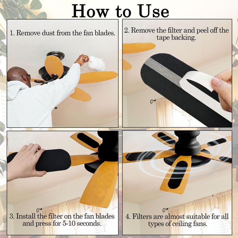 15 Pack Ceiling Fan Filters for Blades, Activated Carbon Filters,Easy