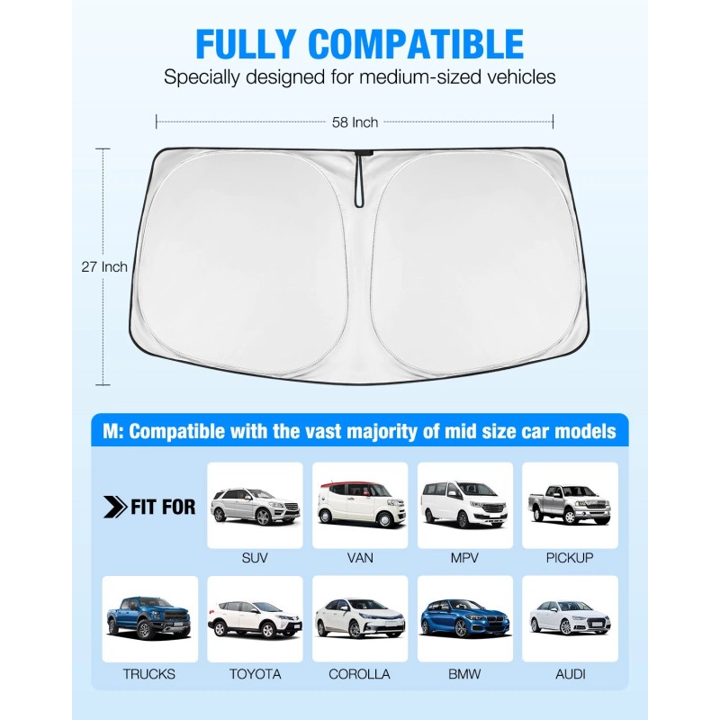 NEVERLAND 1PCS Foldable Windshield Sunshade 210D Oxford Sun Visor UV