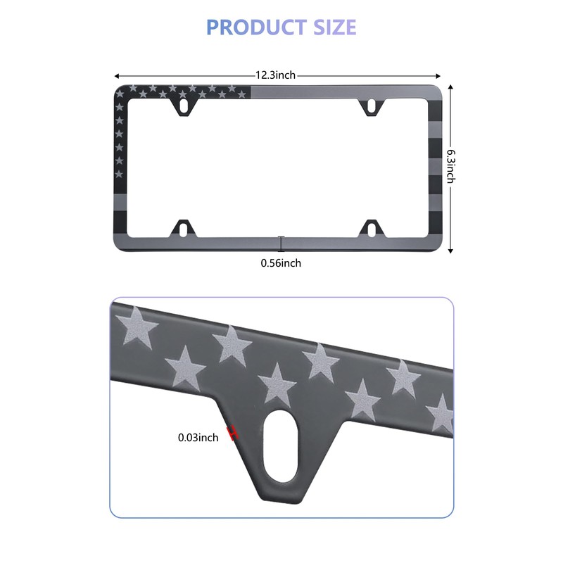 BGGTMO American Flag License Plate Frames- Black Stainless Steel Car