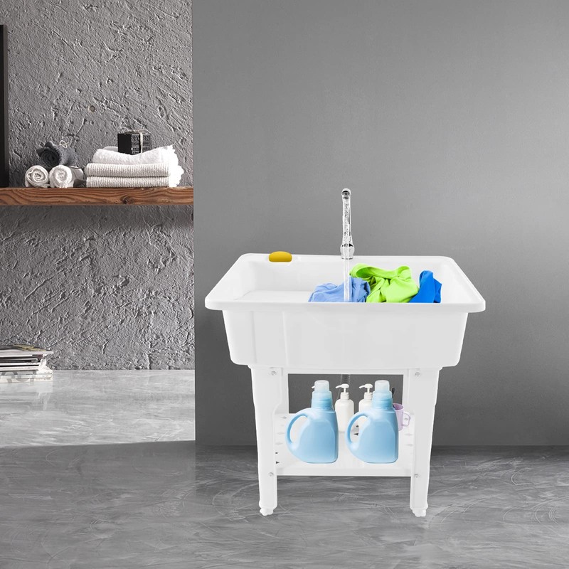 Laundry Sink,Freestanding Plastic Laundry Sink with Washboard,Utility Sink with Hot
