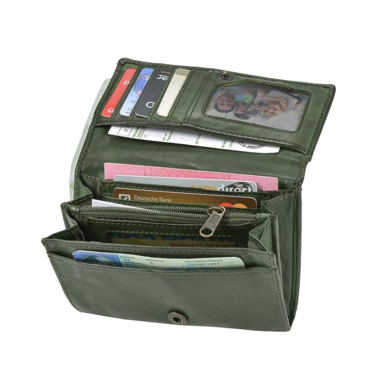 Bear Design Women's Wallet Leather 9 Card Slots Olive Green