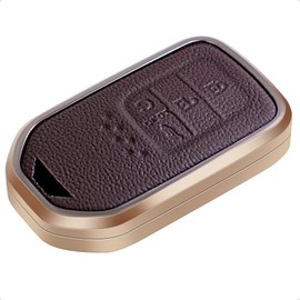SK CUSTOM Funda de cuero marrón y marco de aluminio para llave inteligente compatible con Honda Accord Hybrid Civic CR-V Pilot Elite 4 5 botones sin llave accesorio remoto para coche