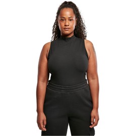Urban Classics Ladies Sleeveless Turtleneck Collar & Press Stud Closure Wide Leg & Sleeve Cut Out Turtleneck Bodysuit Size XS to 5XL, black