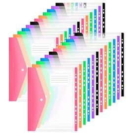 ASelected 24 Stück Dokumentenmappe A4 Abheftbar, Dokumentenmappe A4 Transparent für Dokumente Organisieren Dokumententasche A4 zum Abheften mit Druckknopf und Etikettentasche, 6 Farben