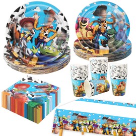 81 Pcs Party Decorations, Blue Dog Party Supplies Tableware Set Birthday Decorations Included Party Plates Cups and Napkins Table Cloth Banner for 20 Guests Boys Girls Chrildren