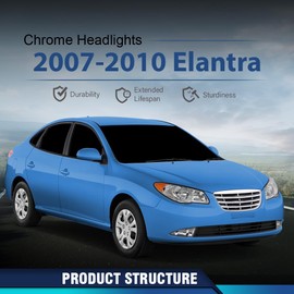 PIT66 Headlights Assembly Pair w/o Bulbs Compatible with Hyundai Elantra 2007 2008 2009 2010 Left & Right Clear Lens Chrome Houisng Amber Reflector Headlamps