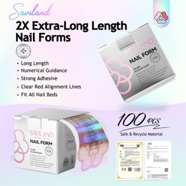 SAVILAND Ultra Long Self-Adhesive Nail Forms, Reusable Sturdy Paper Pink Nail Extension Forms, Professional Acrylic Nail Guide Forms for Builder Gel Nail Art Salon & Home DIY
