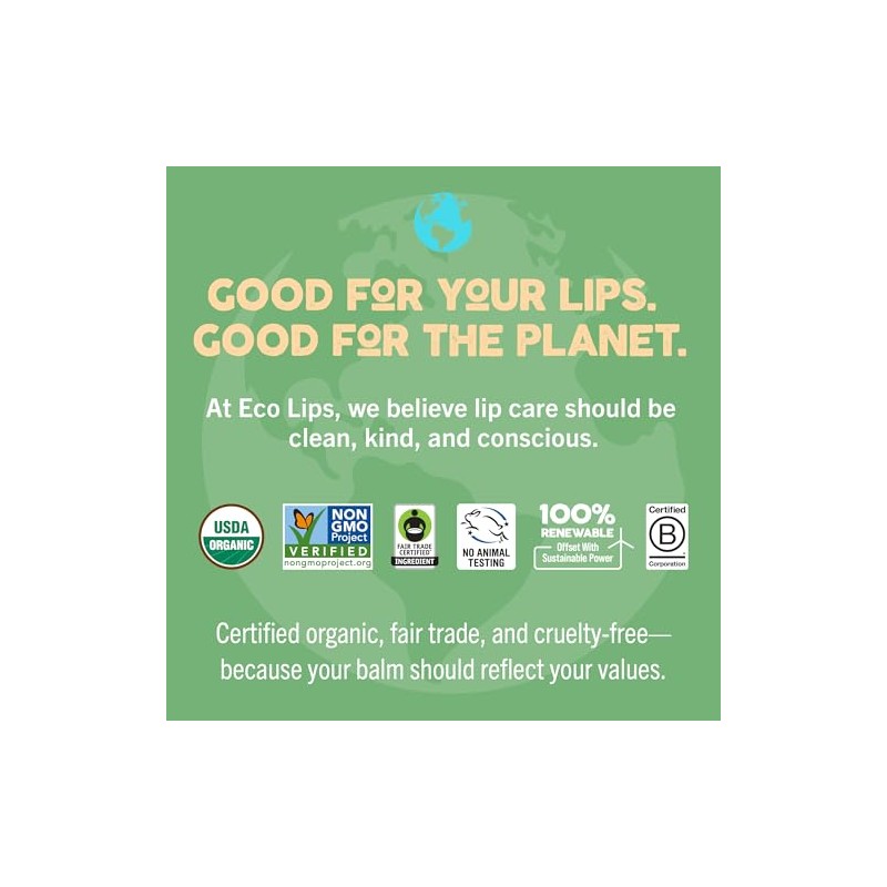 Eco Lips LIP BALM Mongo Kiss 6-Pack 100 Organic Beeswax