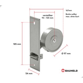 BAUHELD BAUHELD? Rolladen-Gurtwickler Unterputz [Made in Germany] - Maxi Einlass-Gurtwickler aus Stahl - Fr Rolladengurt 23mm [ohne Gurt] - Rollladen Aufwickler ohne Abdeckung - Lochabstand 185mm